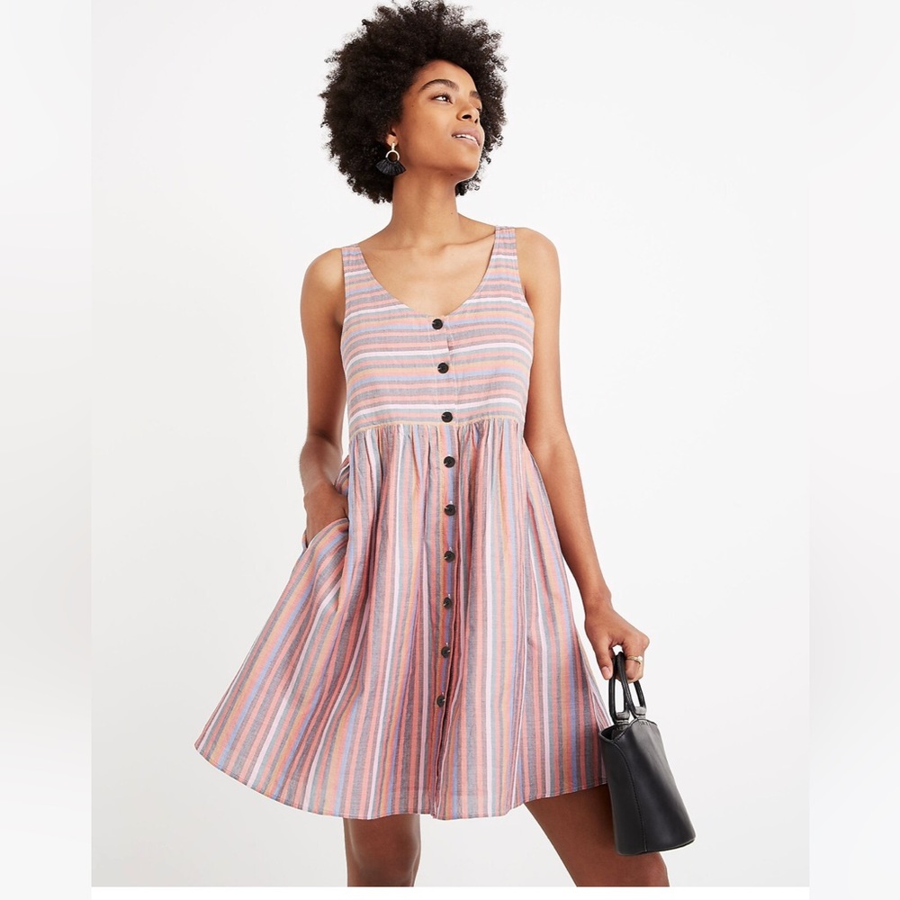 Madewell Scoopneck Tank Dress in Rainbow Stripe sz XS